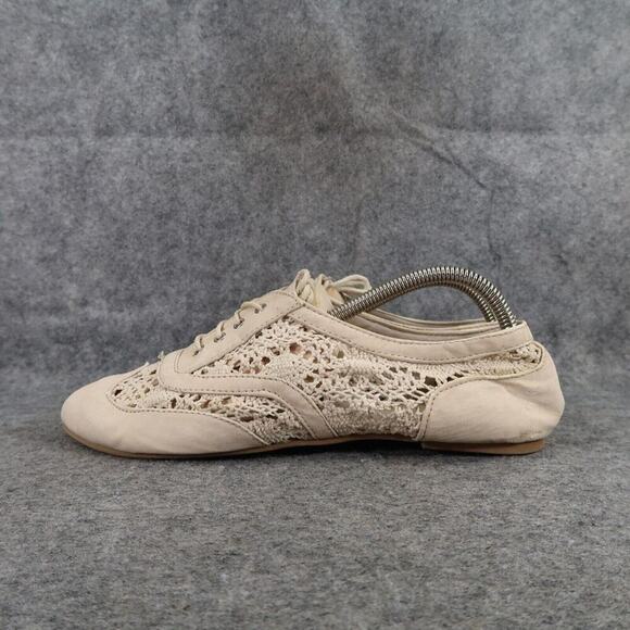 Wanted Shoes Womens 9 Oxford Flats Fashion Crochet Casual Lace Up Neat Beige - Picture 5 of 16